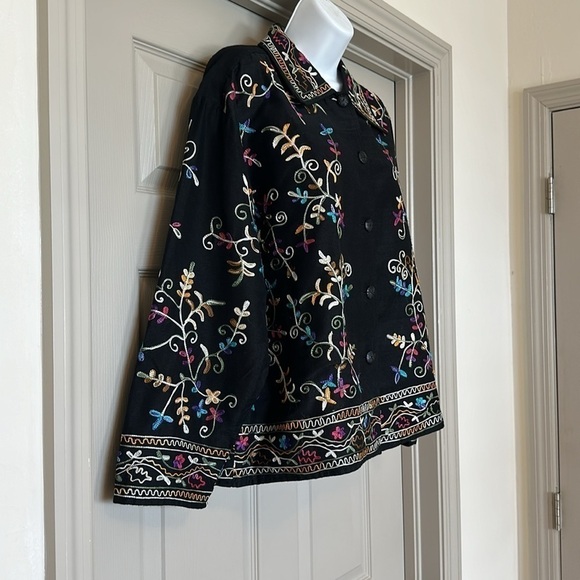 Life Style Petite Silky Blended Embroidered Jacket-Button - Picture 2 of 9